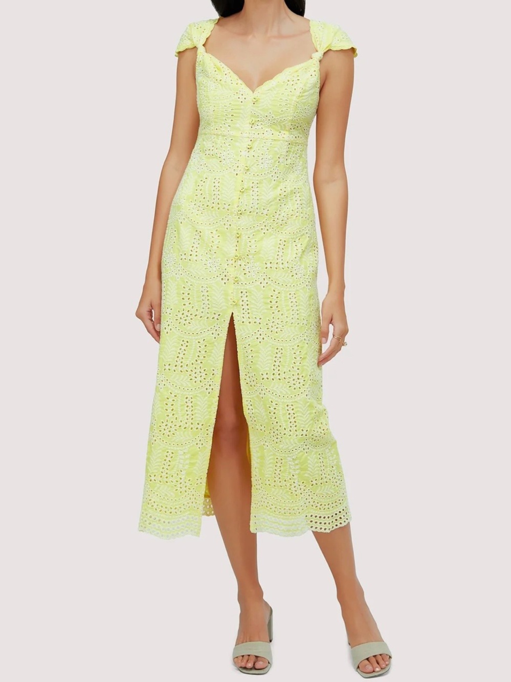 Lost + Wander Lemon Drop Lace Midi Dress